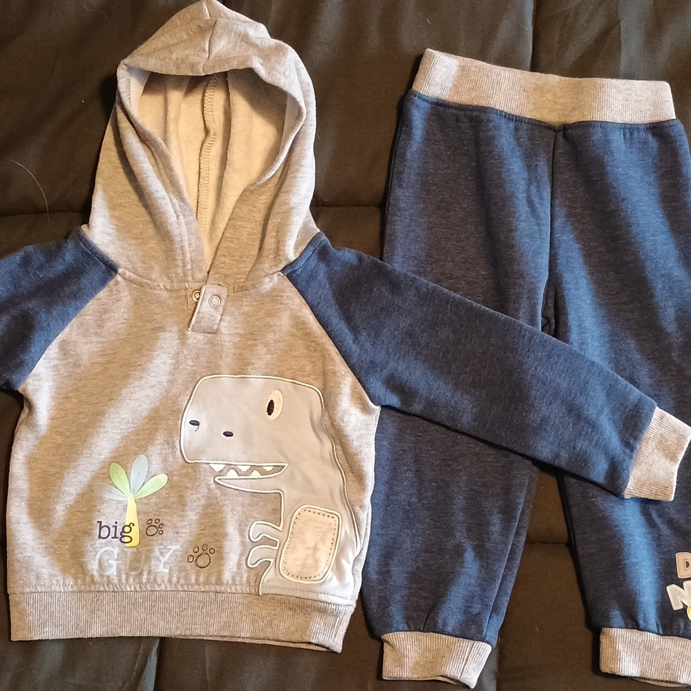 Gray and Blue Dinosaur Hoodie and Pants Set
